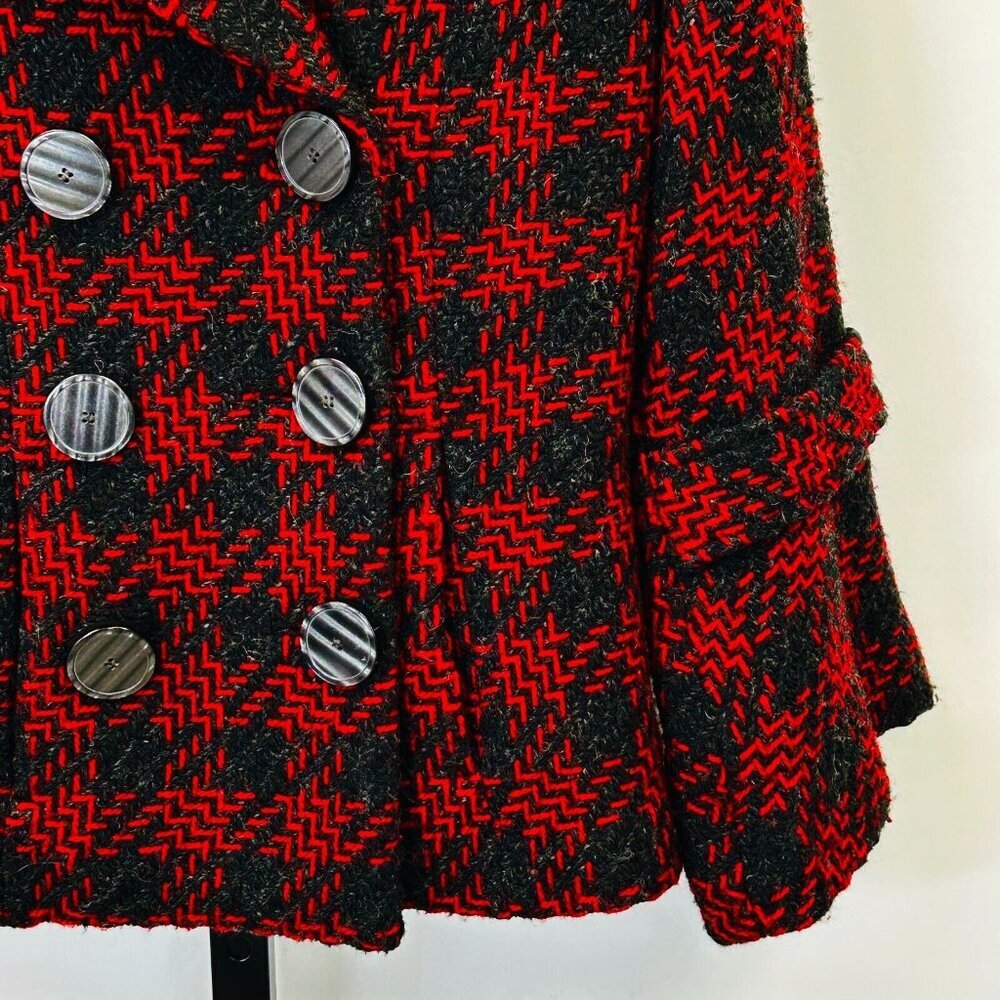 Mac & Jack Plaid Wool Blend Peacoat Sz 6 Red Black Double Breasted Lined Jacket - Picture 4 of 14
